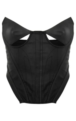 Black PU Boned Stitch Detail Corset