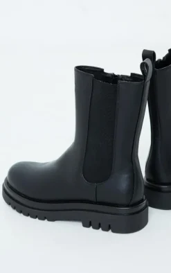 Black PU Calf High Vamp Chelsea Boots