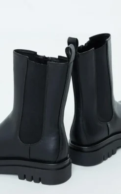 Black PU Calf High Vamp Chelsea Boots