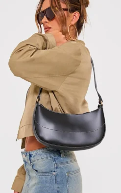 Black Pu Contrast Stitch Shoulder Bag