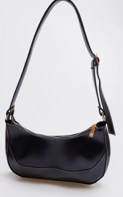 Black Pu Contrast Stitch Shoulder Bag