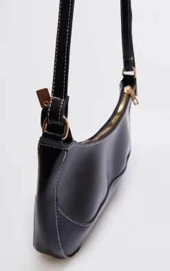 Black Pu Contrast Stitch Shoulder Bag