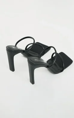 Black PU Extreme Square Toe Twin Strap Mule High Heels