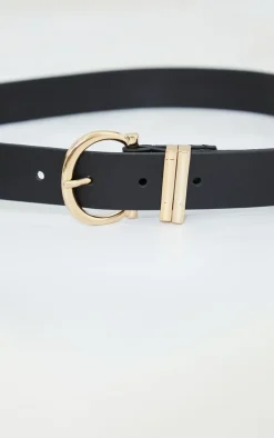 Black PU Gold Horseshoe Buckle Belt