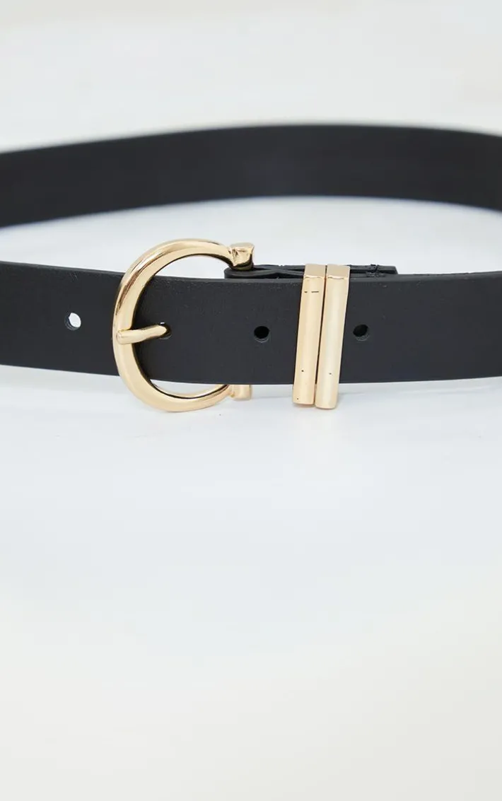 Black PU Gold Horseshoe Buckle Belt