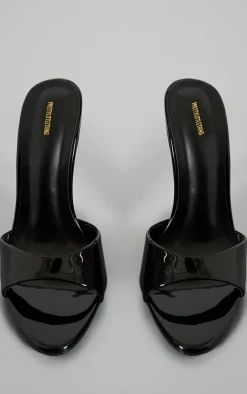 Black Pu Patent Point Toe Wide Fit Stiletto Heeled Mules
