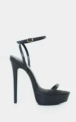 Black PU Platform Strappy High Heels