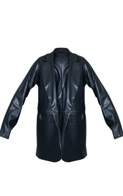 Black PU Pocket Look Double Button Blazer