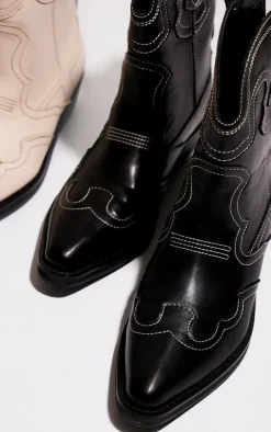 Black PU Point Toe Ankle Western Boots