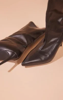 Black PU Point Toe High Heeled Sock Boots