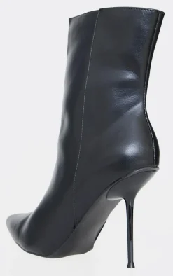 Black Pu Point Toe Mid Heeled Ankle Boots