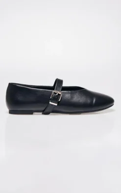 Black PU Round Toe Ballet Pumps