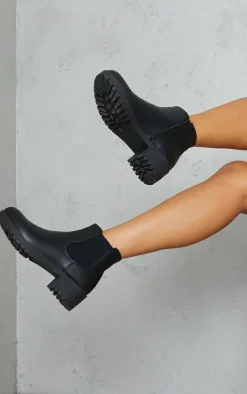 Black PU Round Toe Basic Chelsea Boots