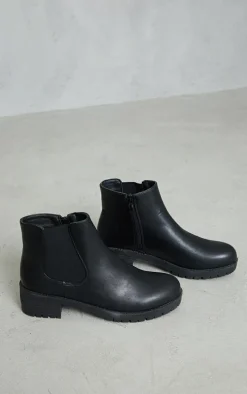 Black PU Round Toe Basic Chelsea Boots