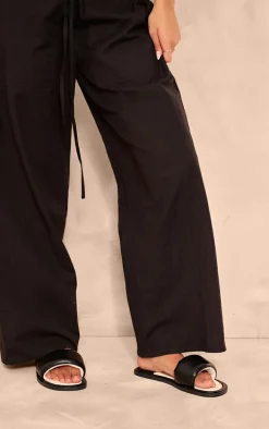 Black Pu Round Toe Contrast Slider Sandals