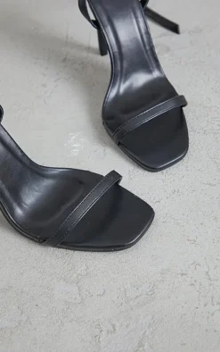 Black PU Square Toe Barely There Strappy High Heels
