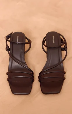 Black Pu Square Toe Strappy Tube Asymmetric Block Heeled Sandals