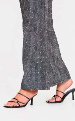 Black PU Wide Fit Cross Over Strap Heeled Mules