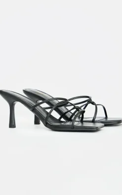 Black PU Wide Fit Cross Over Strap Heeled Mules
