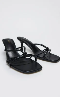 Black PU Wide Fit Square Toe Knotted Heeled Mules