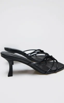 Black PU Wide Fit Square Toe Knotted Heeled Mules