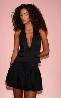 Black Puff Ball Mini Skirt