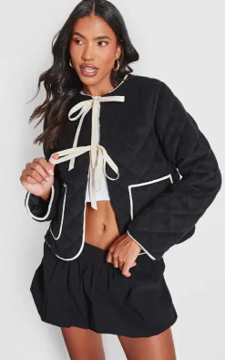 Black Quilted Contrast Binding Jacket