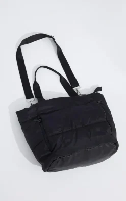Black Quilted Oversized Tote Bag