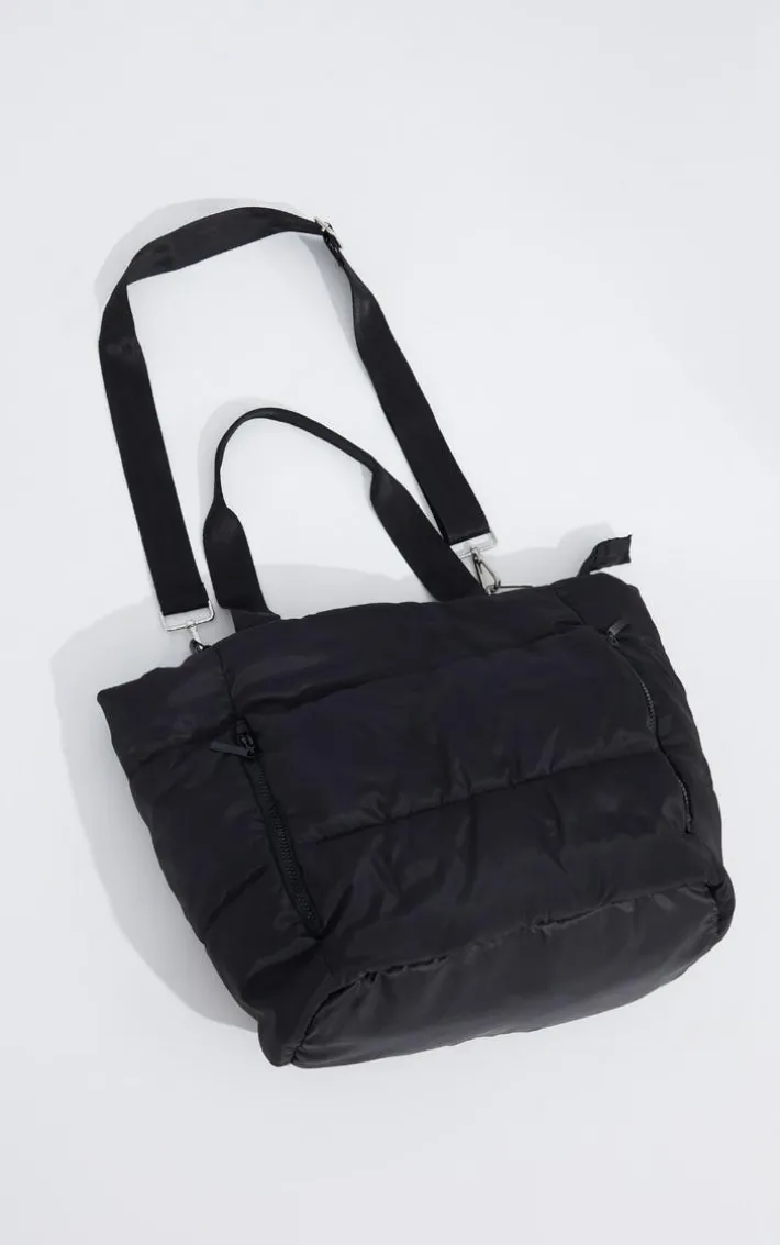 Black Quilted Oversized Tote Bag