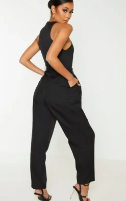 Black Racer Back Pocket Detail Jumpsuit