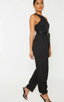 Black Racer Back Pocket Detail Jumpsuit