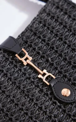 Black Raffia Clasp Detail Shoulder Bag