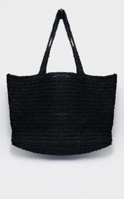 Black Raffia Large Beach Tote Bag