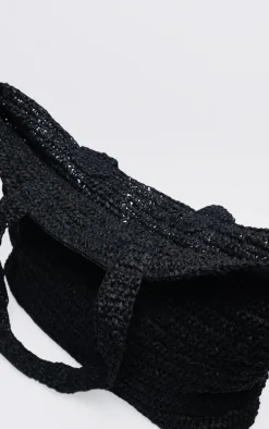 Black Raffia Large Beach Tote Bag