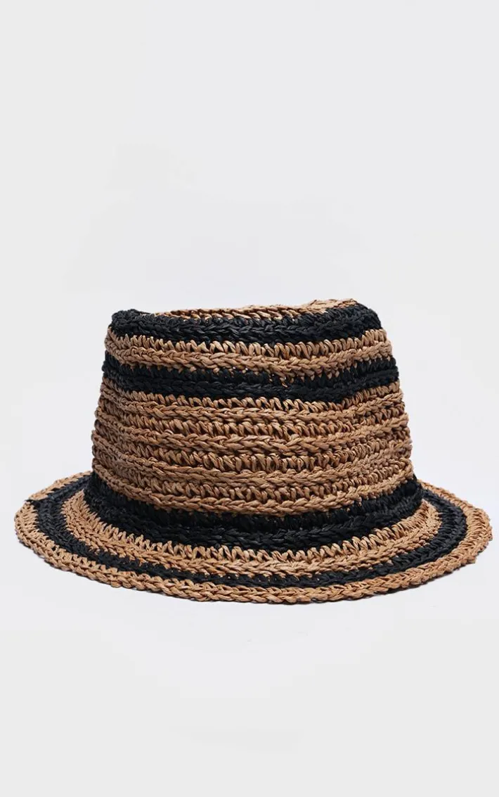 Black Raffia Stripe Bucket Hat