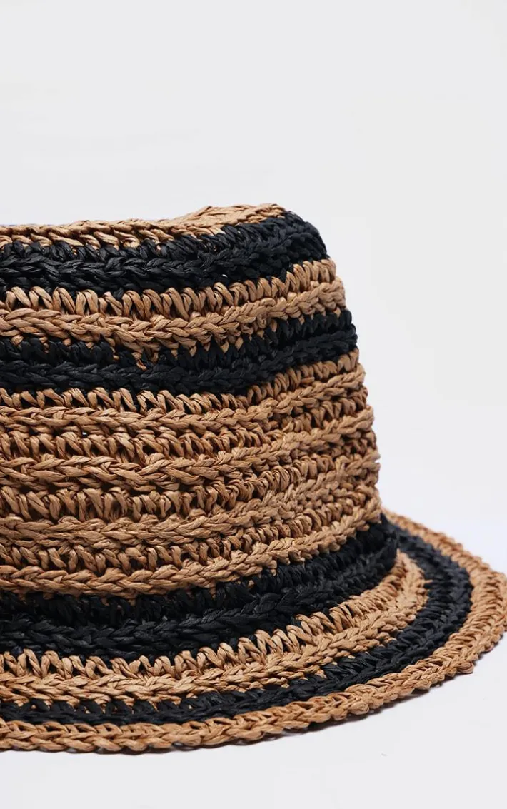 Black Raffia Stripe Bucket Hat