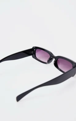 Black Rectangular Slim Frame Sunglasses