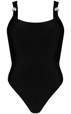 Black Resin Trim High Leg Swimsuit