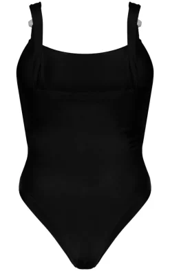 Black Resin Trim High Leg Swimsuit