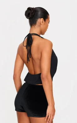 Black Rhinestone Studded Chiffon Long Top