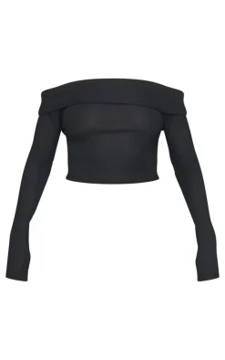 Black Rib Bardot Longline Foldover Top