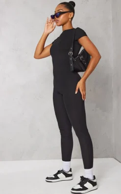 Black Rib Cap Sleeve Jumpsuit