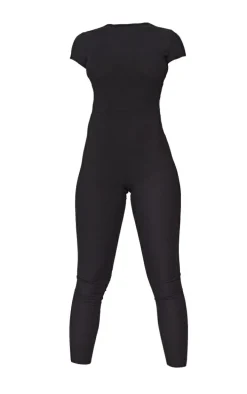 Black Rib Cap Sleeve Jumpsuit