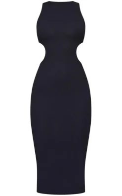 Black Rib Cut Out Side Midaxi Dress