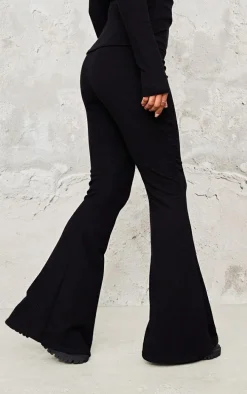 Black Rib High Waist Flares