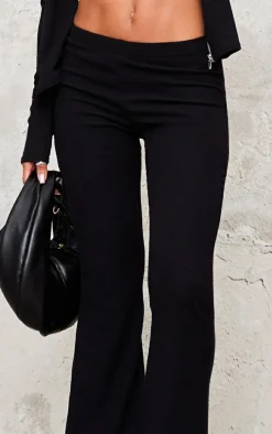 Black Rib High Waist Flares