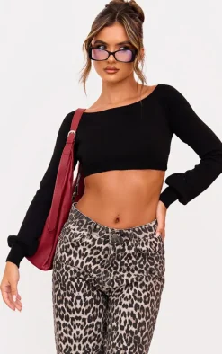 Black Rib Knit Crop Top