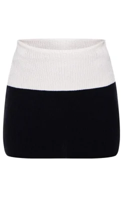 Black Rib Knit Foldover Mini Skirt