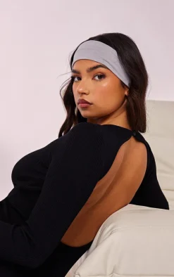 Black Rib Knit Open Back Mini Dress