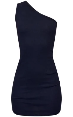 Black Rib One Shoulder Bodycon Dress